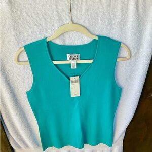 Chico's Blue Annie Apparel Sleeveless Crop Fitted Tank Top M/8